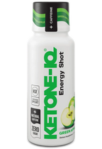 Bottle of Ketone-IQ - Energy Shot - Green Apple - 59ml x 6 - Best Before 28 Jul 2026 by HVMN with natural caffeine.