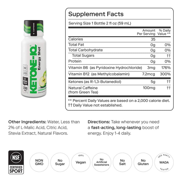 Ketone - IQ - Energy Shot - Green Apple - 6 x 59mL - LYTES