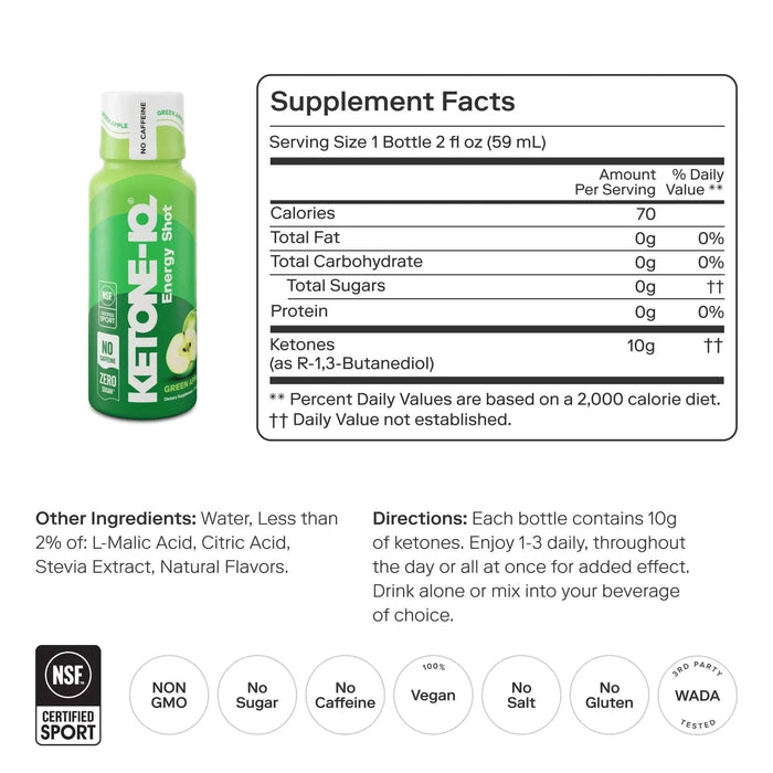 Ketone - IQ - Energy Shot - Green Apple - Caffeine Free - 6 x 59mL - LYTES