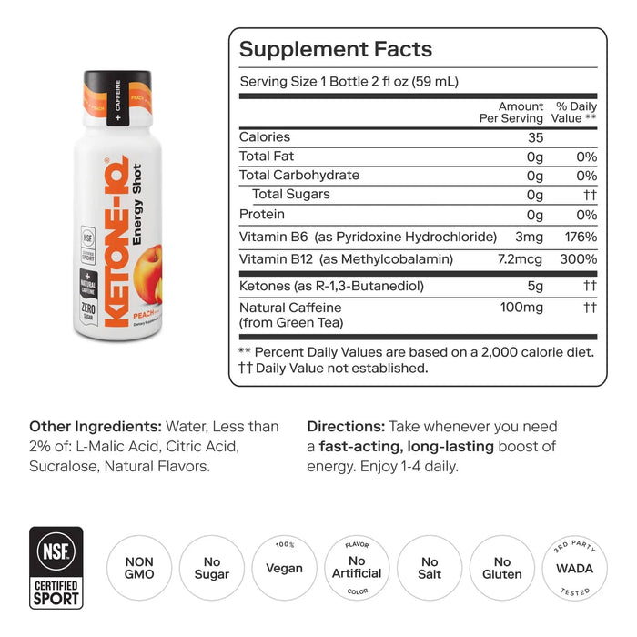 Ketone - IQ - Energy Shot - Peach - 6 x 59mL - LYTES