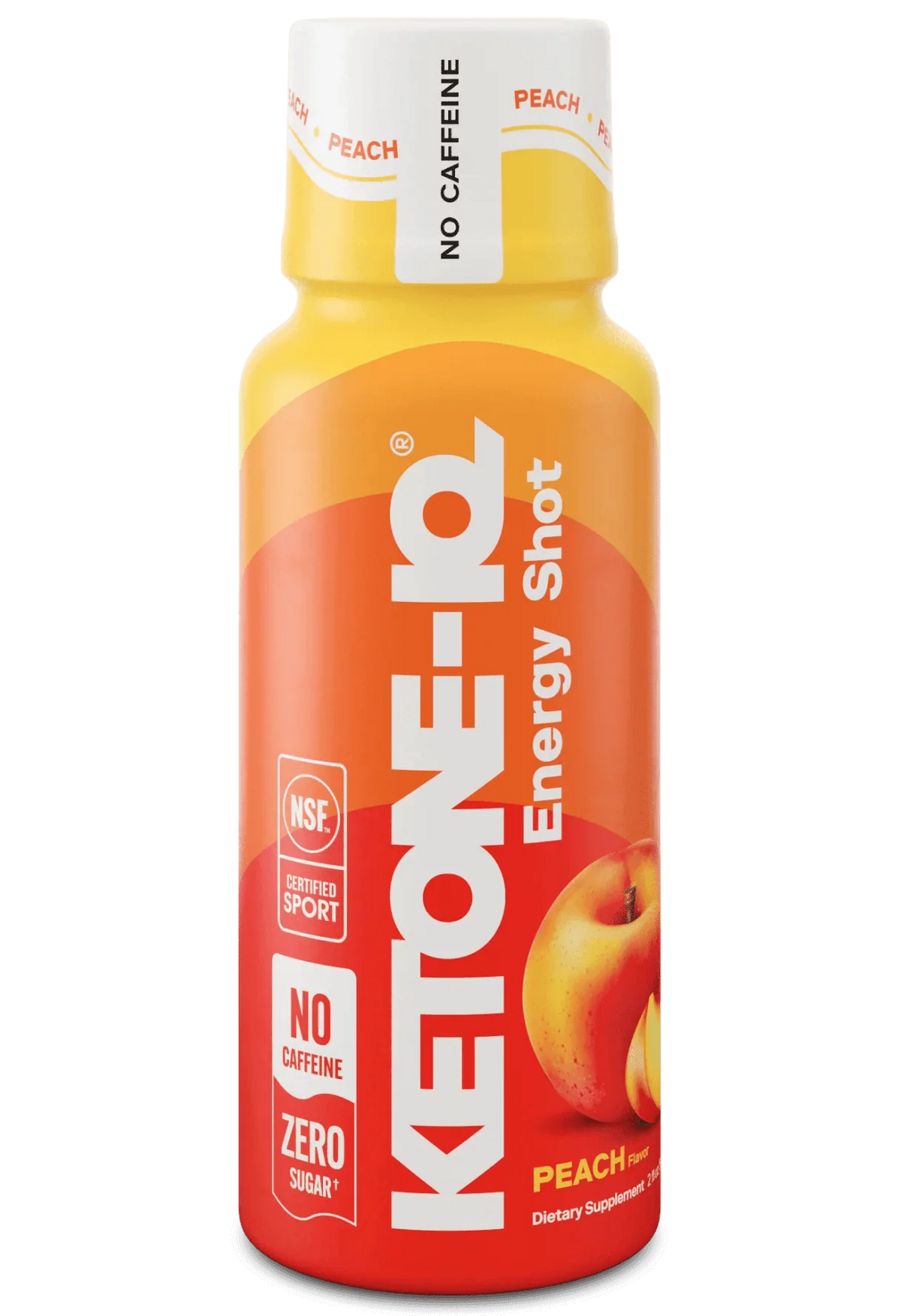 Ketone-IQ - Energy Shot - Peach - Caffeine Free - 59ml x 6 by HVMN in vibrant orange bottle with peach illustration