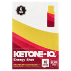Box of Ketone-IQ - Energy Shot - Raspberry Lemonade - Caffeine Free - 59ml x 6 by HVMN in red, yellow, and white colors.
