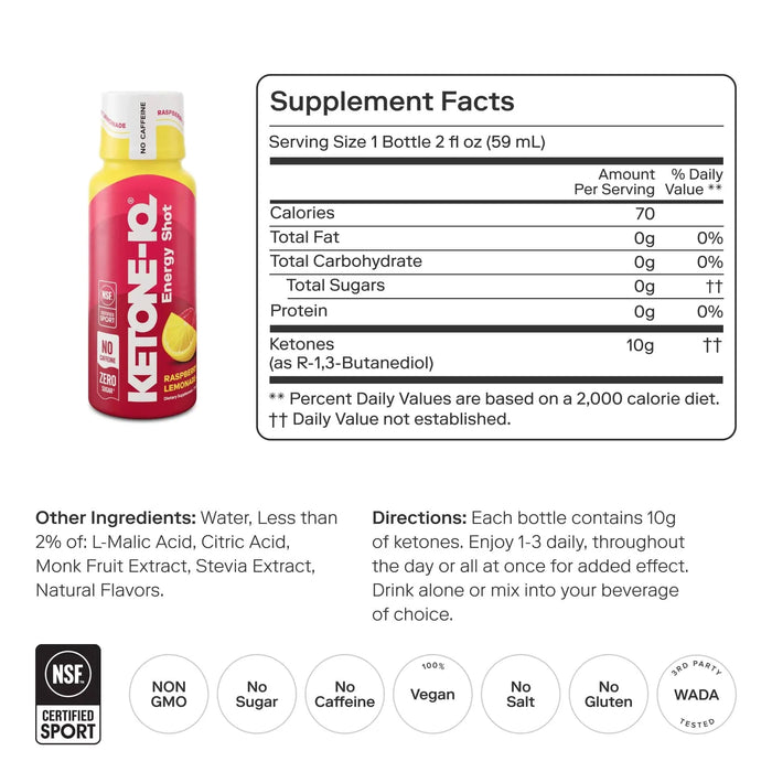 Ketone - IQ - Energy Shot - Raspberry Lemonade - Caffeine Free - 6 x 59mL - LYTES