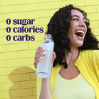 Woman in yellow shirt smiling and holding a clear bottle with Lemonade Electrolyte Drink Mix - 90 Serves by Ultima Replenisher