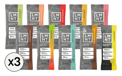 LMNT Big Variety Pack - 30 Sticks featuring multiple electrolyte drink mix flavors by LMNT, designed for keto and low carb hydration support.