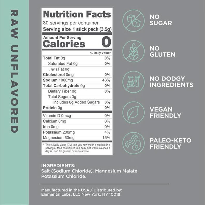 LMNT Raw Unflavoured Electrolyte Mix - 30 Ct - LYTES