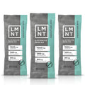 LMNT Raw Unflavoured Electrolyte Mix - 30 Sticks showing individual packets with sodium, potassium, and magnesium content labels