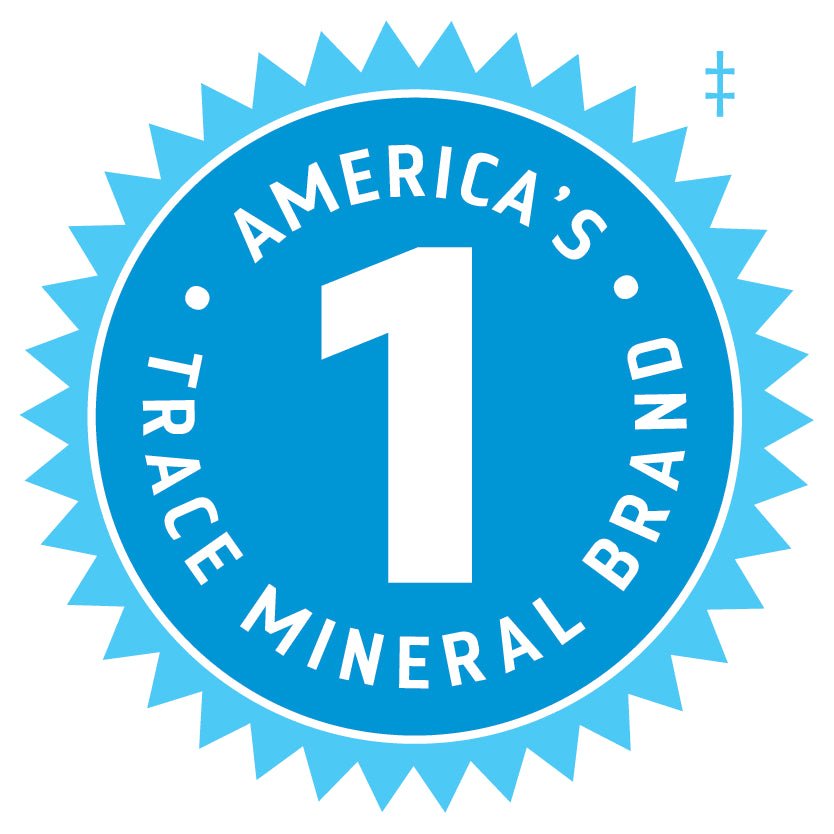 Blue circular badge stating America’s number one trace mineral brand for Low Sodium Mega-Mag - 400mg - 118ml by Trace Minerals.