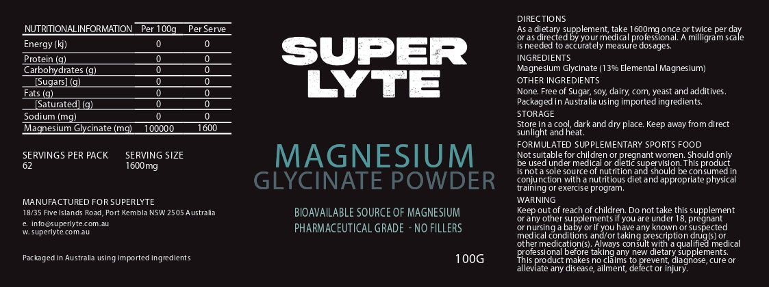Magnesium Glycinate Powder - 400g by SUPER LYTE, sold at LYTES Australia