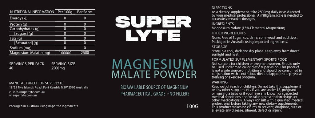 Magnesium Malate Powder - 400g by SUPER LYTE, sold at LYTES Australia