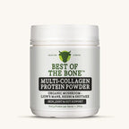 Container of Multi-collagen Protein Peptides - Adaptogen Nootropic Blend - 210g by Best Of The Bone with health support details visible