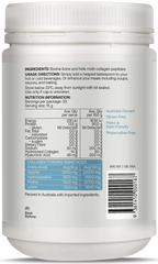 Back label of Multi-collagen Protein Peptides Powder - 500g showing ingredients, usage, nutrition, and amino acids by Best Of The Bone