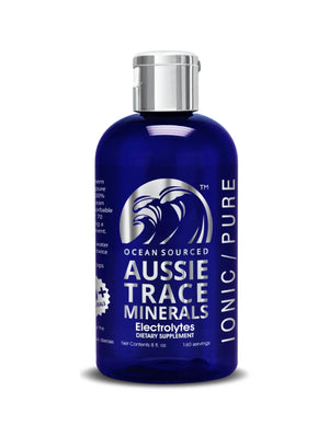 Ocean Sourced Electrolyte Drops - 240ml in blue bottle with silver cap by Aussie Trace Minerals, dietary minerals supplement
