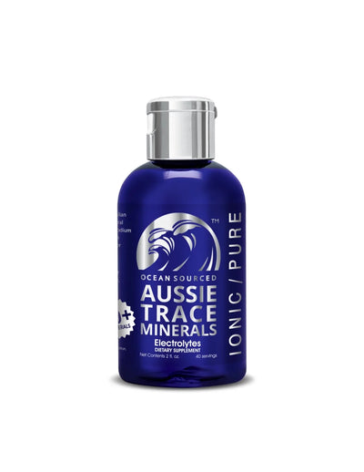 Ocean Sourced Electrolyte Drops - 60ml in blue bottle with silver cap by Aussie Trace Minerals for hydration support.