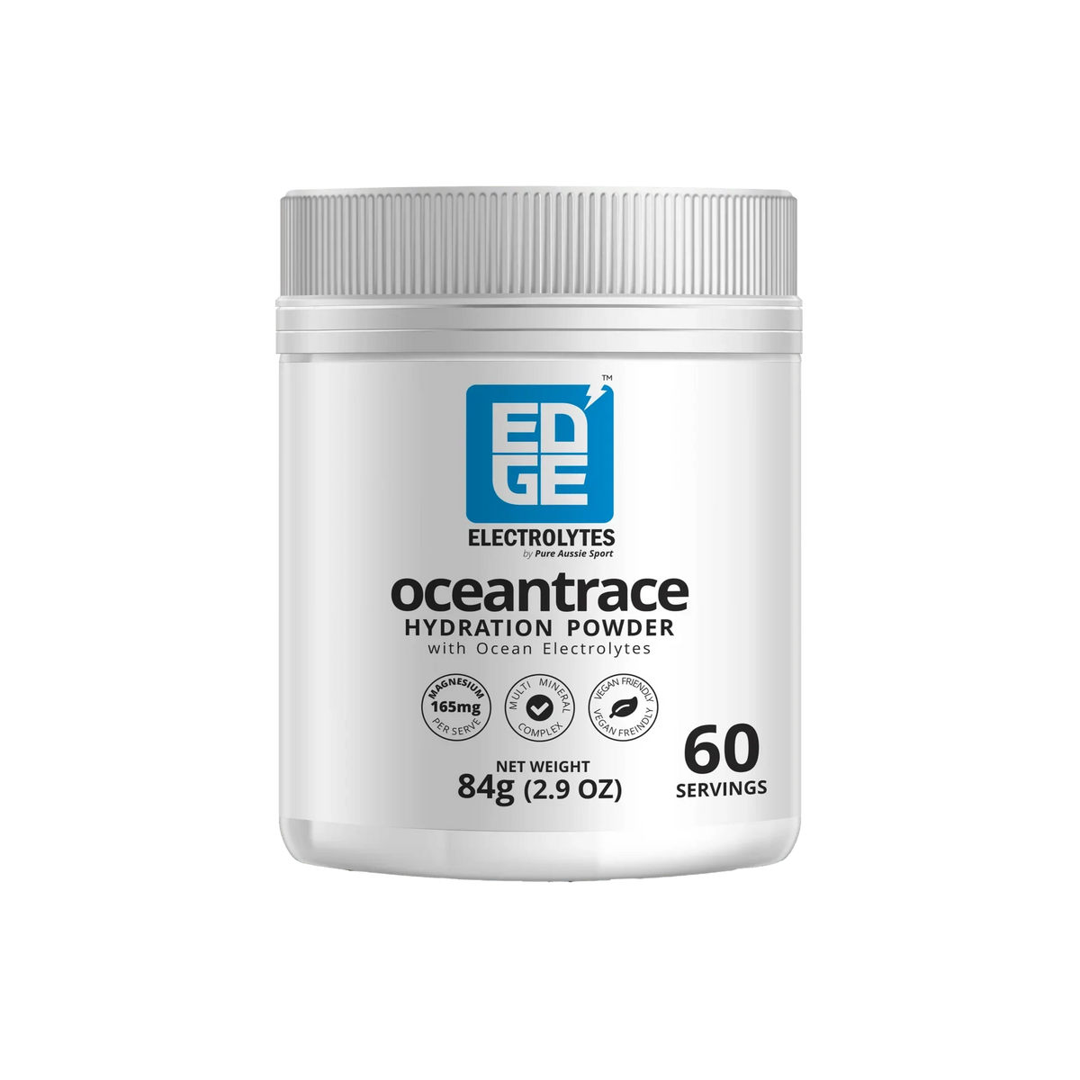 Ocean Trace - 60 Serves hydration powder container by Edge Electrolytes with ocean-derived electrolytes and 60 servings.
