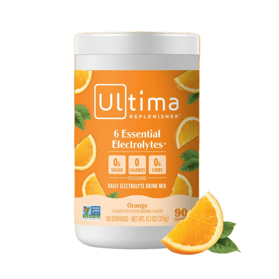 Ultima Replenisher Orange Electrolyte Drink Mix - 90 Serves with 6 essential electrolytes, vegan, low carb, functional drink.
