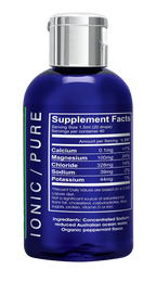 Peppermint Electrolyte Drops - 60ml supplement label showing minerals content including magnesium and sodium in blue bottle
