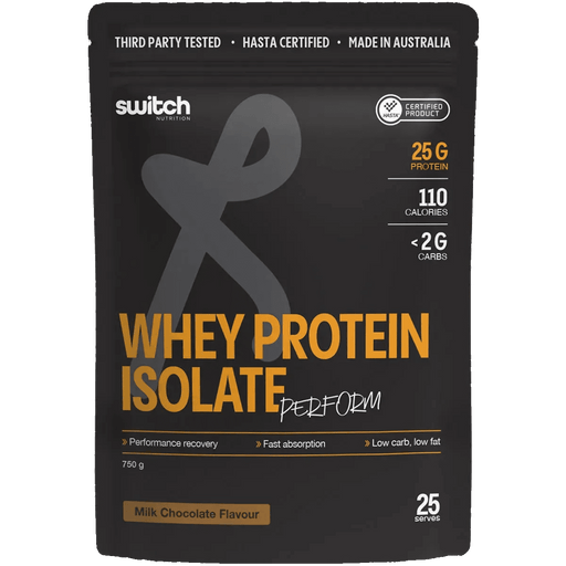 Perform Whey Protein Isolate - Chocolate 750g by Switch Nutrition, low carb whey protein with 25g protein per serve