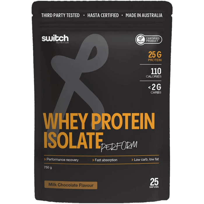 Perform Whey Protein Isolate - Chocolate 750g by Switch Nutrition, low carb whey protein with 25g protein per serve