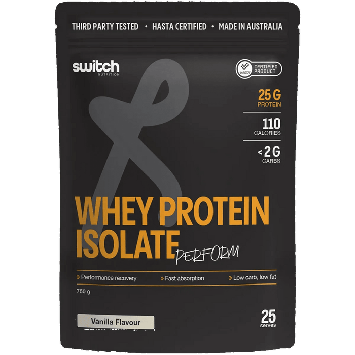 Perform Whey Protein Isolate - Vanilla 750g by Switch Nutrition, keto-friendly, low carb, 25g protein per serve, 750g pouch