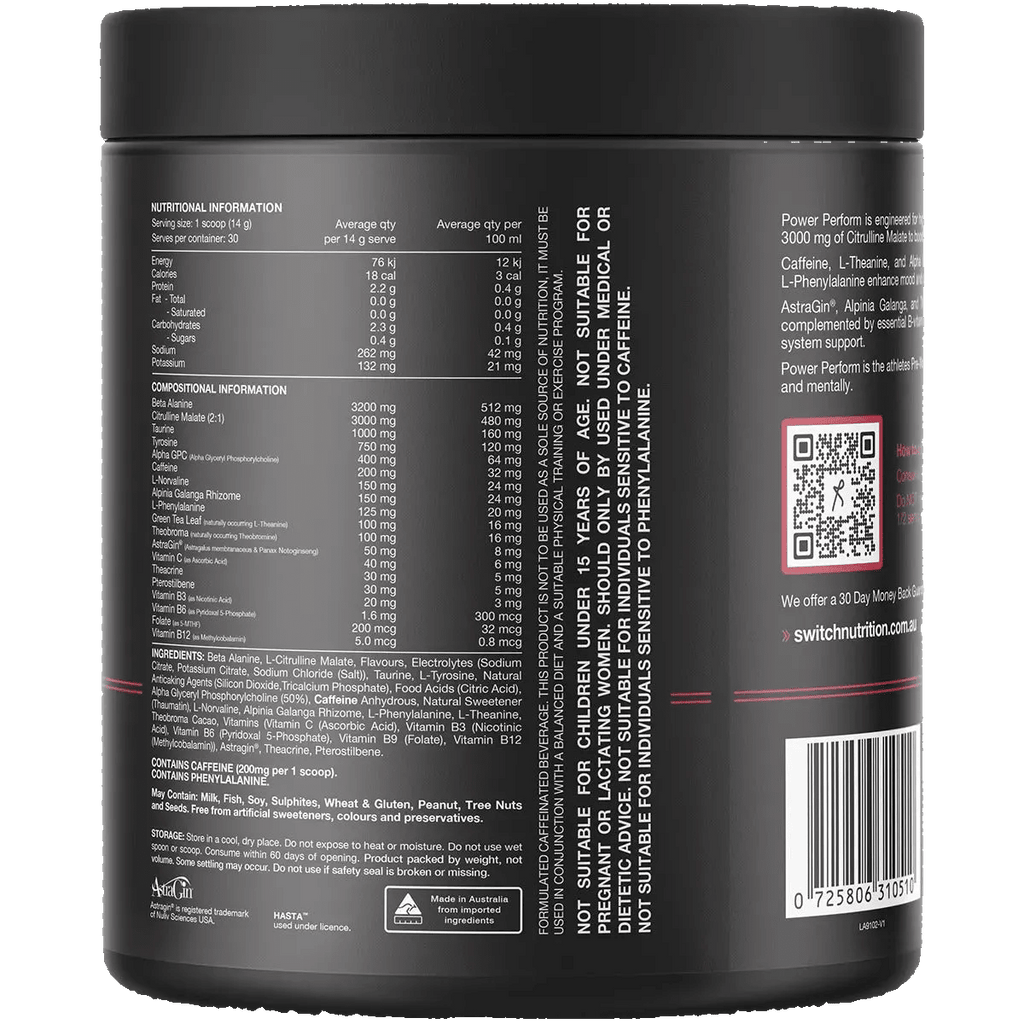 Power Perform Pre-Workout Blend Raspberry Lemonade - 30 Serves