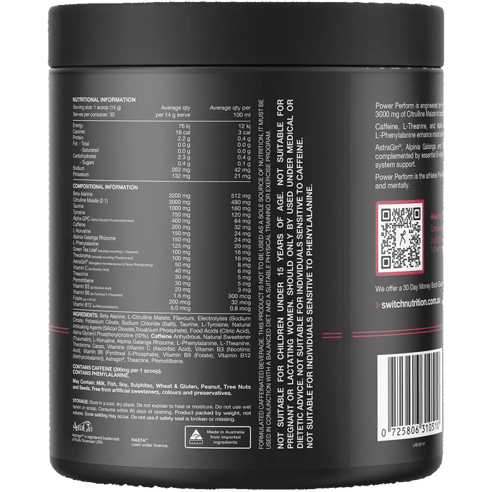 Power Perform Pre-Workout Blend Raspberry Lemonade - 30 Serves