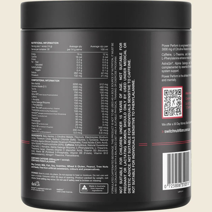 Power Perform Pre - Workout Blend Raspberry Lemonade - 30 Serves - LYTES