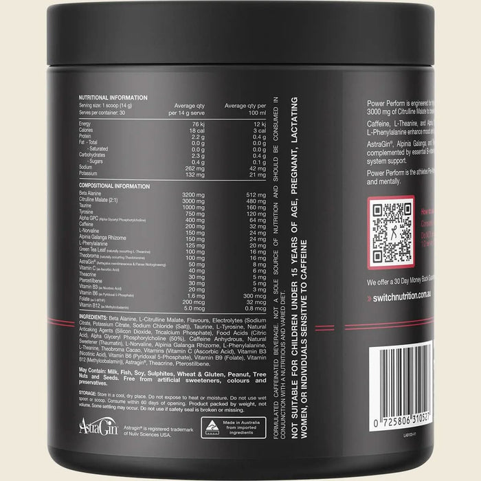 Power Perform Pre - Workout Blend - Strawberry Kiwi - 30 Serves - LYTES