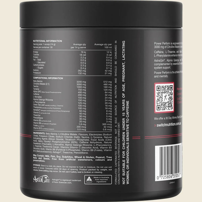 Power Perform Pre - Workout Blend - Strawberry Kiwi - 30 Serves - LYTES