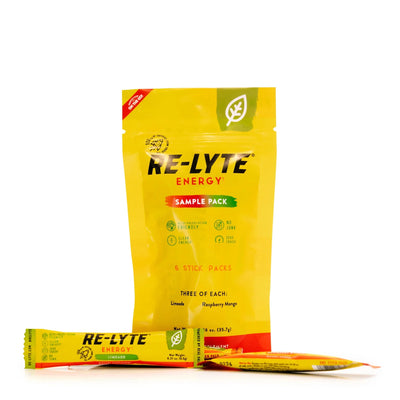 Re-Lyte Energy - Sample Pack - 6 sticks - Best Before 28 Feb 2026 with natural electrolyte drink sticks in yellow packaging