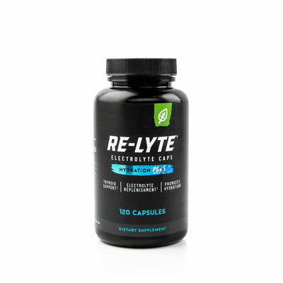 Re-Lyte Hydration Plus Caps - 120 Capsules black bottle with electrolyte support, hydration, and thyroid benefits label