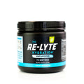 Re-Lyte Hydration - Unflavoured - Tub - 75 Serves dietary supplement container with black lid and blue label highlights