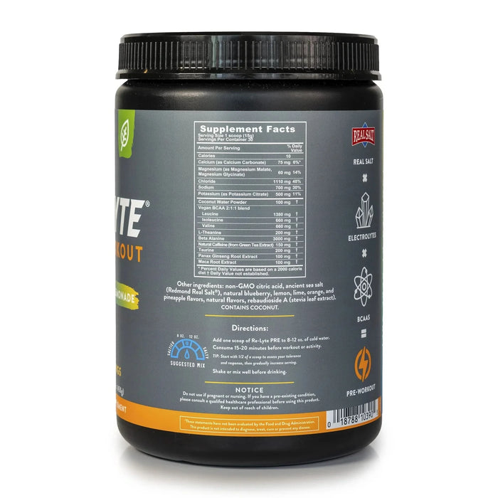 Re - Lyte Pre - Workout Blueberry Lemonade - Tub - 30 Serves - LYTES