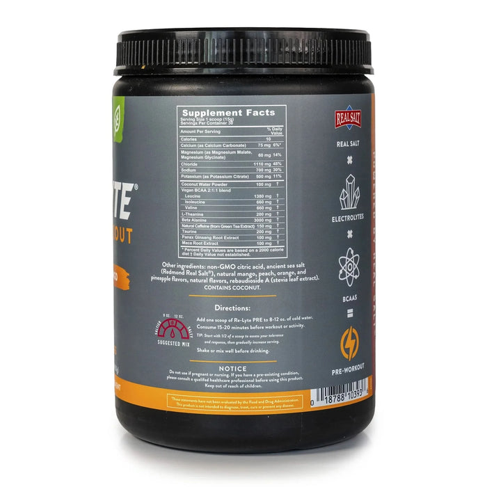 Re - Lyte Pre - Workout Peach Mango - Tub - 30 Serves - LYTES