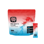 Red White & Bam - 30 Sticks electrolyte drink mix by SALTT in red and blue resealable pouch with individual stick packet.