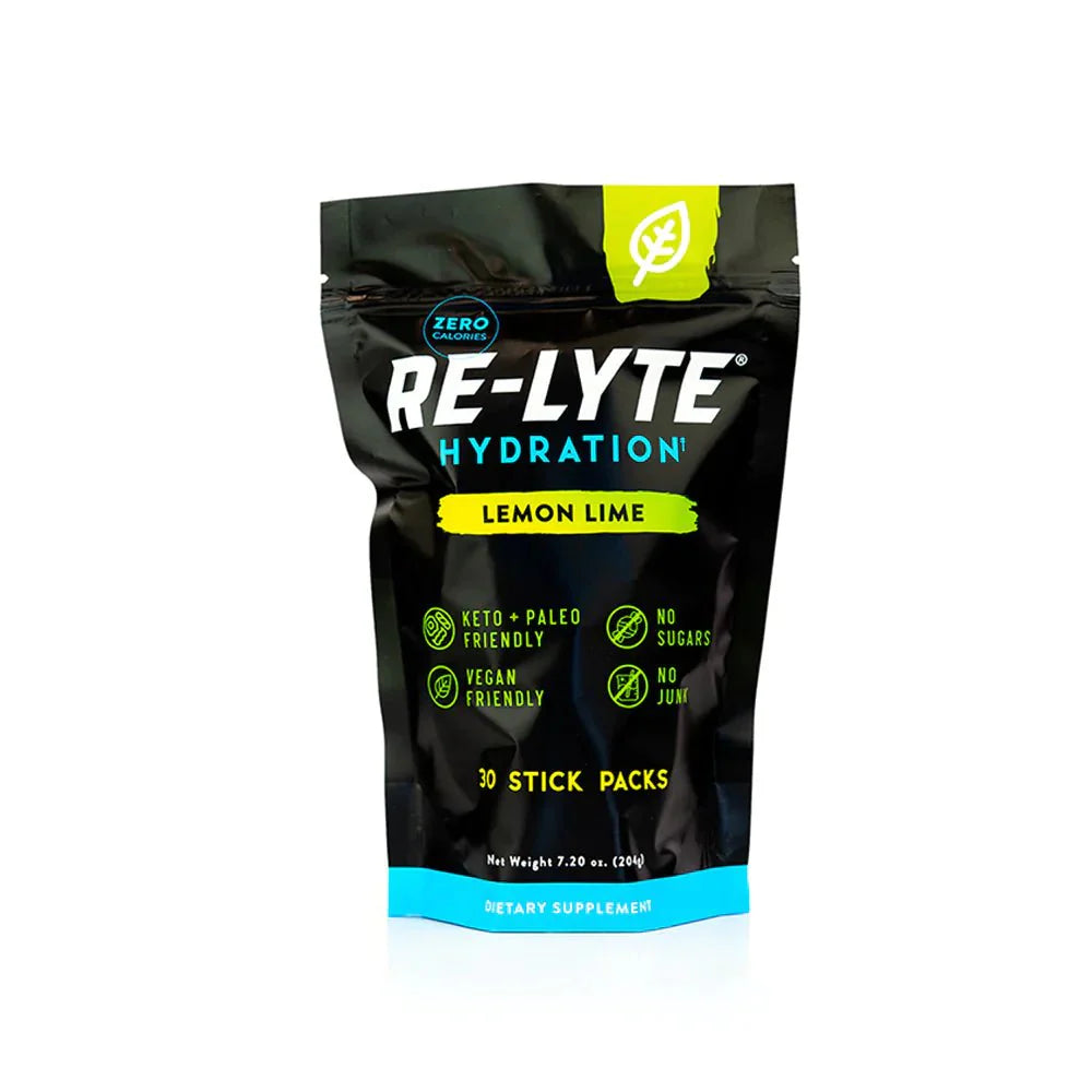 ReLyte Hydration - Lemon Lime - Stick Packs x 30 pouch with keto, paleo, and vegan-friendly electrolyte supplement packaging
