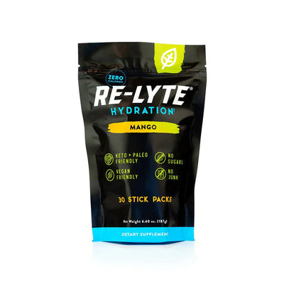 ReLyte Hydration - Mango - Stick Packs x 30 pouch with keto, paleo, and vegan-friendly hydration supplement labeling