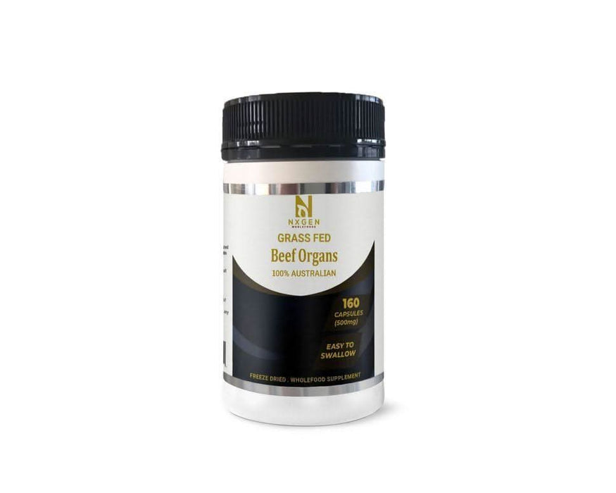 Grass Fed Beef Organs - Black Label - 160 Capsules by NXGEN Wholefoods, premium carnivore supplement with zero carb content