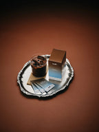 Salty Chocolate - 30 Sachets by Sodii shown with a glass of iced chocolate drink on an ornate silver tray, highlighting keto-friendly, low carb appeal.