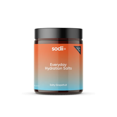 Salty Grapefruit - 30 Serve Tub by Sodii with hydration salts in gradient orange to blue packaging for low carb and keto use
