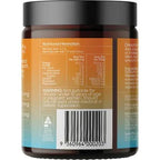 Back label of Salty Mandarin - 30 Serve Tub by Sodii showing nutritional info, barcode, and ingredient warnings in orange design.