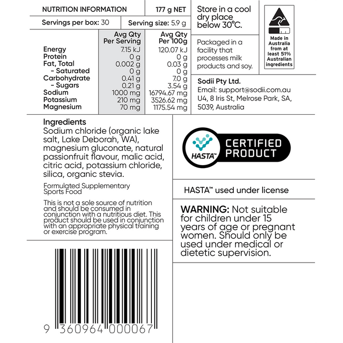 Salty Passionfruit - 30 Sachets by Sodii with electrolyte blend from Drinks, Electrolytes, New Arrivals collections