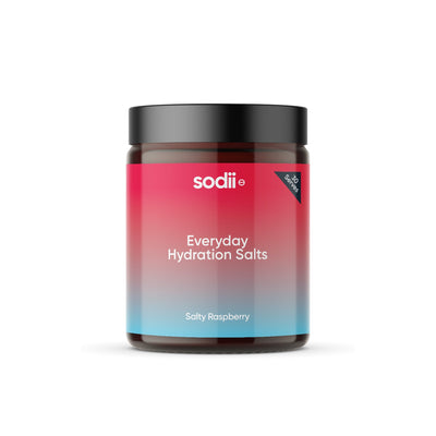 Salty Raspberry - 30 Serve Tub by Sodii with hydration salts in gradient red and blue packaging from Drinks and Electrolytes collections