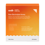 Sodii Raw Electrolyte Honey box of 20 sachets, Salty Honey, front