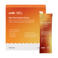 Sodii Raw Electrolyte Honey box of 20 sachets with a single sachet, Salty Honey