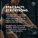Text graphic highlighting 1000 mg sodium plus magnesium and potassium in electrolyte formula for everyday hydration with a dark background and a fit person preparing to exercise, promoting Strawberry Lemonade Electrolyte Drink Mix - 30 Sticks by Venture Pal.