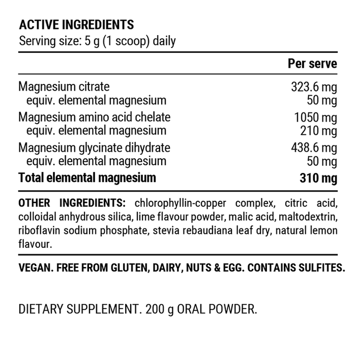 Triple Magnesium Powder - Lemon Lime - 200g - LYTES