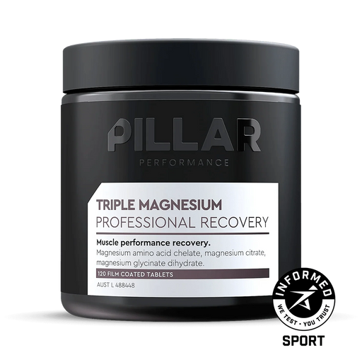 Pillar Performance Triple Magnesium Professional Recovery powder jar on a white background