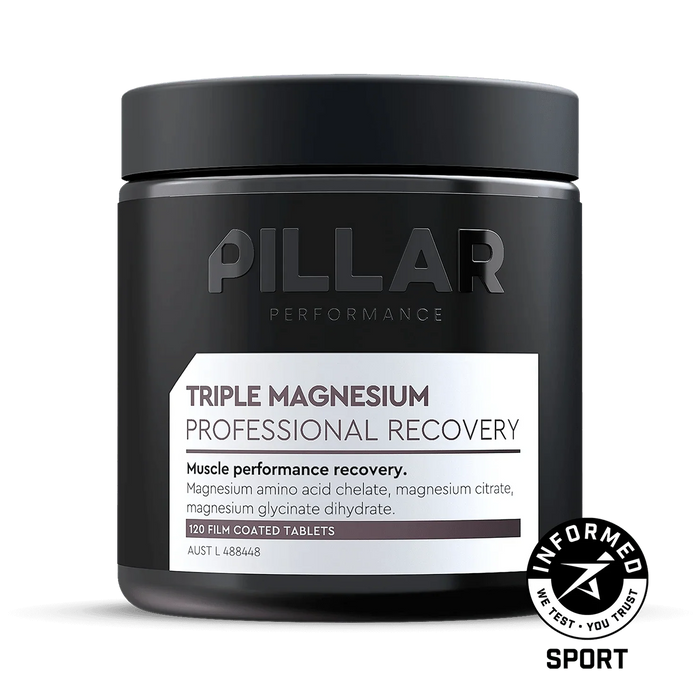 Pillar Performance Triple Magnesium Professional Recovery powder jar on a white background