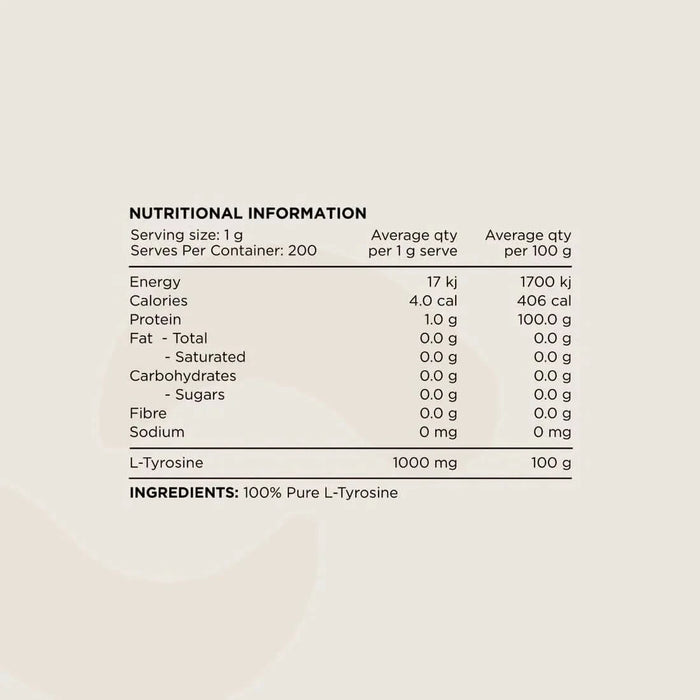 Tyrosine - 100% Pure L - Tyrosine Unflavoured - 200g - LYTES